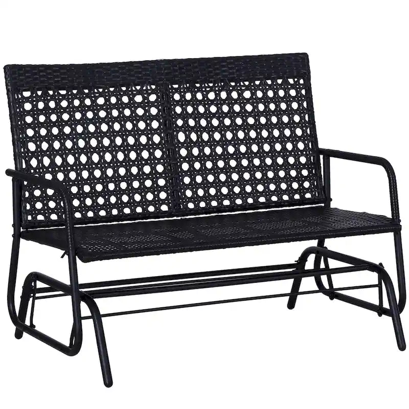 Outsunny Patio Rocking Bench Chair, 2-Person Ergonomic Wicker Glider Loveseat with PE Rattan for Outdoor Spaces, Garden & Porch