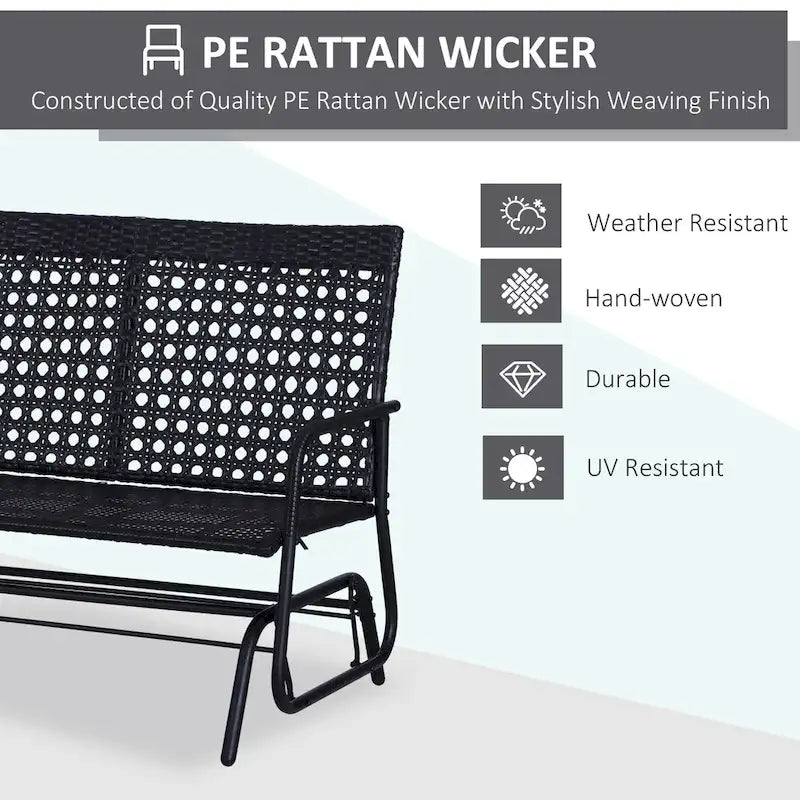 Outsunny Patio Rocking Bench Chair, 2-Person Ergonomic Wicker Glider Loveseat with PE Rattan for Outdoor Spaces, Garden & Porch