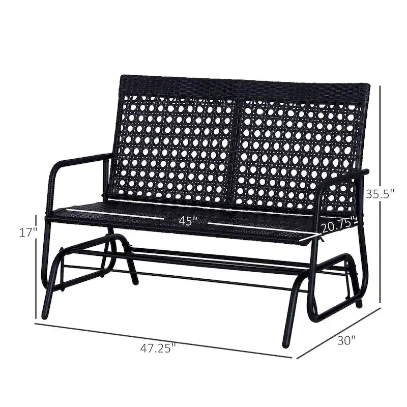 Outsunny Patio Rocking Bench Chair, 2-Person Ergonomic Wicker Glider Loveseat with PE Rattan for Outdoor Spaces, Garden & Porch