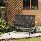 Outsunny Patio Rocking Bench Chair, 2-Person Ergonomic Wicker Glider Loveseat with PE Rattan for Outdoor Spaces, Garden & Porch