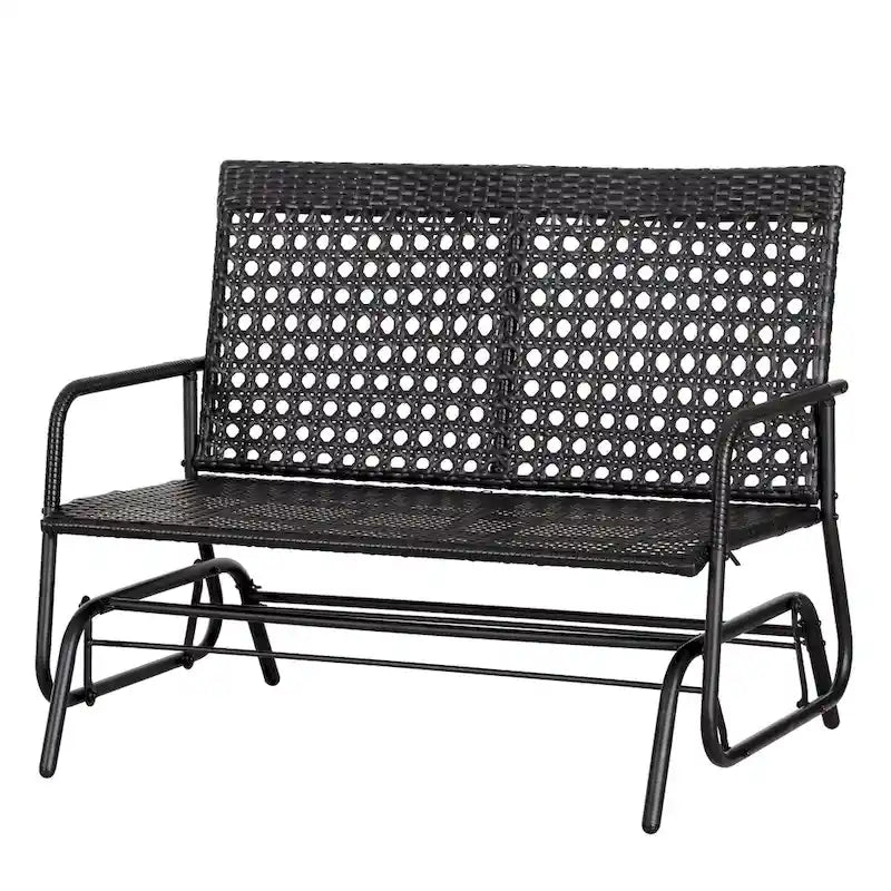 Outsunny Patio Rocking Bench Chair, 2-Person Ergonomic Wicker Glider Loveseat with PE Rattan for Outdoor Spaces, Garden & Porch