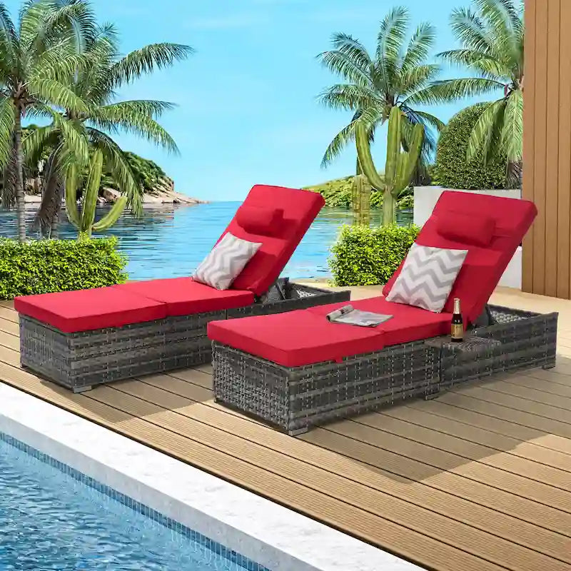 GDFStudio - Amelia Outdoor Chaise Lounge Chair Set of 2 with Adjustable Recline and Side Table for Poolside Relaxation