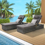 GDFStudio - Amelia Outdoor Chaise Lounge Chair Set of 2 with Adjustable Recline and Side Table for Poolside Relaxation