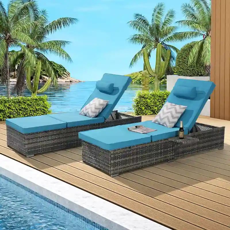 GDFStudio - Amelia Outdoor Chaise Lounge Chair Set of 2 with Adjustable Recline and Side Table for Poolside Relaxation