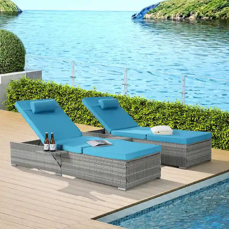 GDFStudio - Amelia Outdoor Chaise Lounge Chair Set of 2 with Adjustable Recline and Side Table for Poolside Relaxation