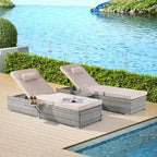 GDFStudio - Amelia Outdoor Chaise Lounge Chair Set of 2 with Adjustable Recline and Side Table for Poolside Relaxation