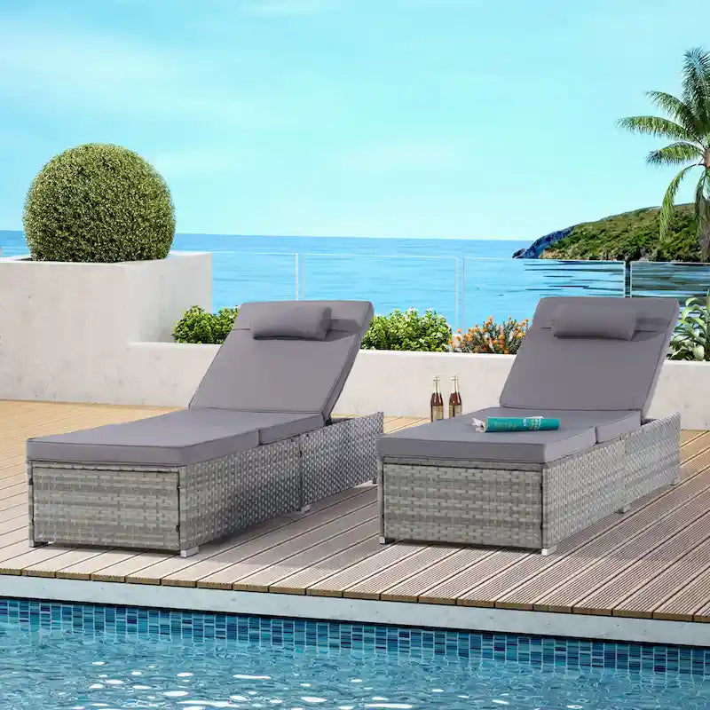 GDFStudio - Amelia Outdoor Chaise Lounge Chair Set of 2 with Adjustable Recline and Side Table for Poolside Relaxation