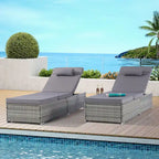 GDFStudio - Amelia Outdoor Chaise Lounge Chair Set of 2 with Adjustable Recline and Side Table for Poolside Relaxation