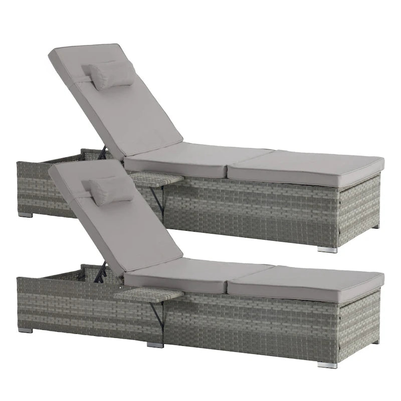 GDFStudio - Amelia Outdoor Chaise Lounge Chair Set of 2 with Adjustable Recline and Side Table for Poolside Relaxation