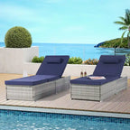 GDFStudio - Amelia Outdoor Chaise Lounge Chair Set of 2 with Adjustable Recline and Side Table for Poolside Relaxation