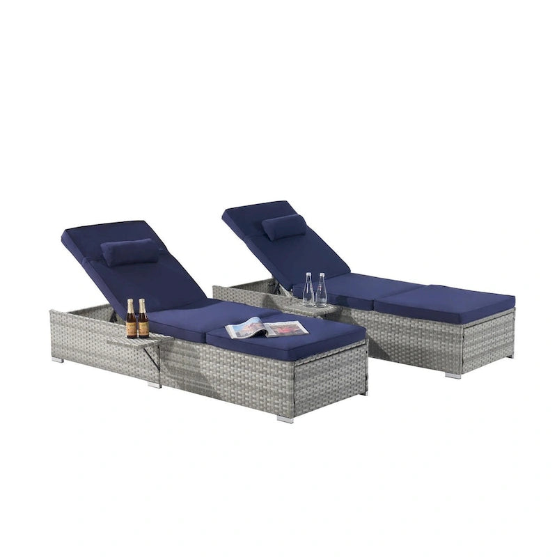 GDFStudio - Amelia Outdoor Chaise Lounge Chair Set of 2 with Adjustable Recline and Side Table for Poolside Relaxation
