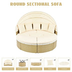 Round Patio Sectional Sofa Set  Two-Tone Rattan Daybed with Retractable Canopy & Modular Seating