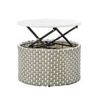 Round Patio Sectional Sofa Set  Two-Tone Rattan Daybed with Retractable Canopy & Modular Seating