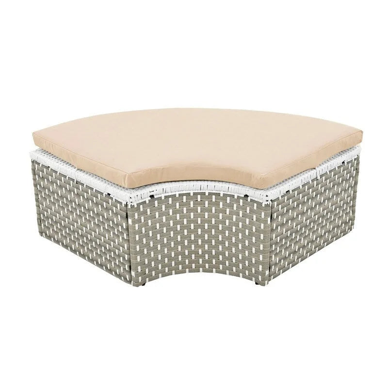 Round Patio Sectional Sofa Set  Two-Tone Rattan Daybed with Retractable Canopy & Modular Seating