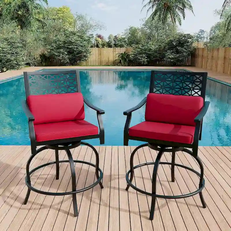 Outdoor High Swivel Bar Stools Set of 2, Bar Height Patio Chairs with Seat Cushion for Outdoor, Garden