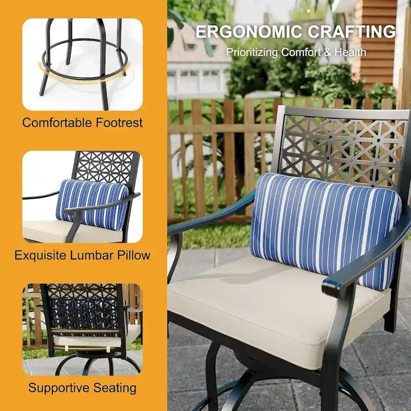 Outdoor High Swivel Bar Stools Set of 2, Bar Height Patio Chairs with Seat Cushion for Outdoor, Garden