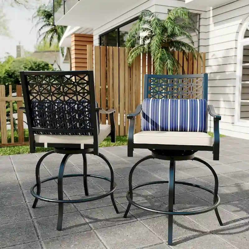 Outdoor High Swivel Bar Stools Set of 2, Bar Height Patio Chairs with Seat Cushion for Outdoor, Garden