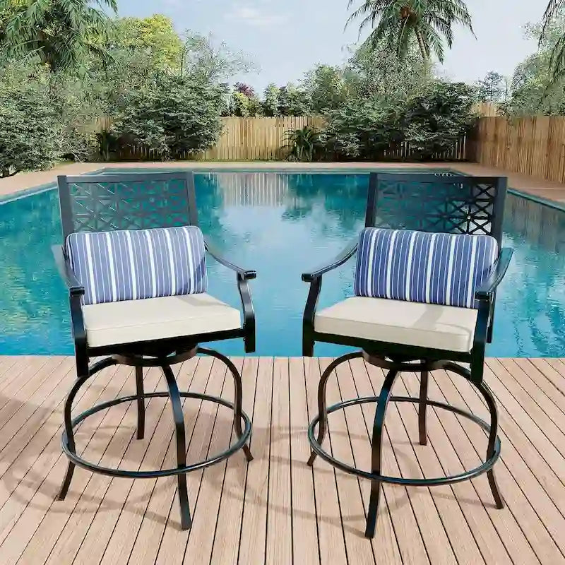 Outdoor High Swivel Bar Stools Set of 2, Bar Height Patio Chairs with Seat Cushion for Outdoor, Garden
