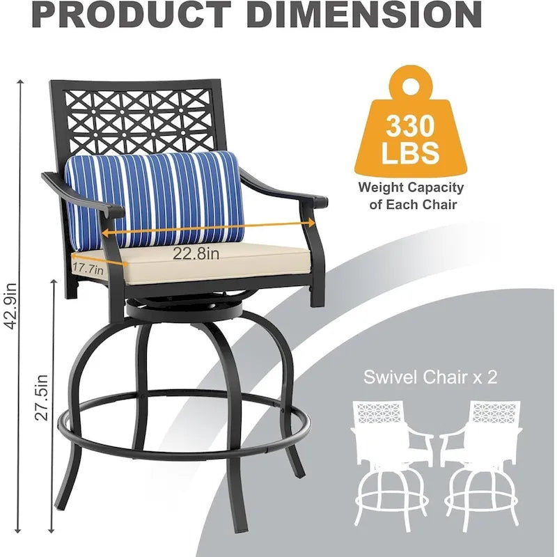 Outdoor High Swivel Bar Stools Set of 2, Bar Height Patio Chairs with Seat Cushion for Outdoor, Garden