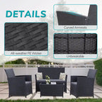 4 Piece Outdoor PE Wicker Furniture Set, Patio Rattan Sectional Sofa Couch with Washable Cushions