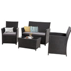 4 Piece Outdoor PE Wicker Furniture Set, Patio Rattan Sectional Sofa Couch with Washable Cushions