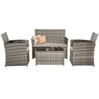 4 Piece Outdoor PE Wicker Furniture Set, Patio Rattan Sectional Sofa Couch with Washable Cushions
