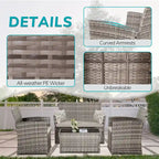 4 Piece Outdoor PE Wicker Furniture Set, Patio Rattan Sectional Sofa Couch with Washable Cushions