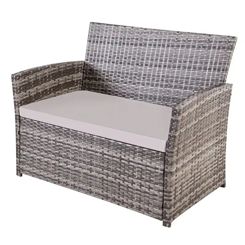 4 Piece Outdoor PE Wicker Furniture Set, Patio Rattan Sectional Sofa Couch with Washable Cushions