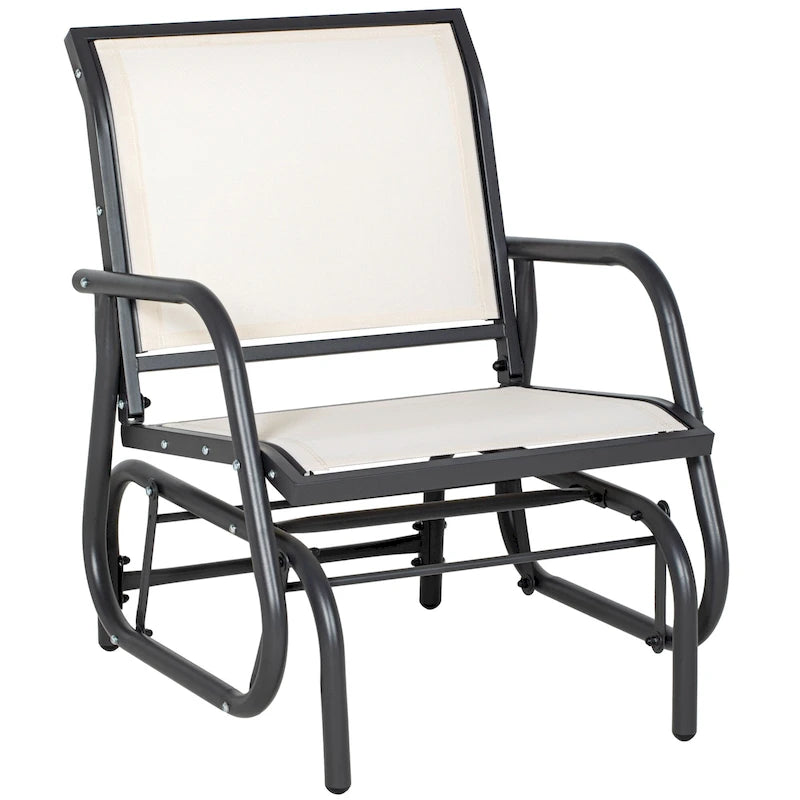 Outsunny Porch Glider with Breathable Mesh Fabric, Curved Armrests and Steel Frame for Garden, Poolside, Backyard, Balcony