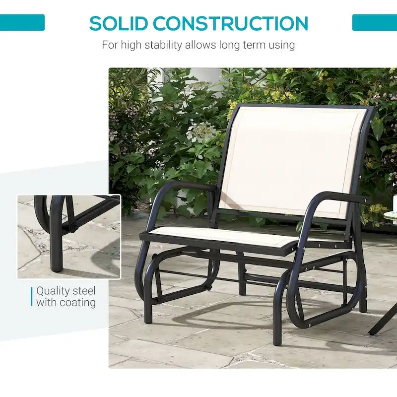 Outsunny Porch Glider with Breathable Mesh Fabric, Curved Armrests and Steel Frame for Garden, Poolside, Backyard, Balcony