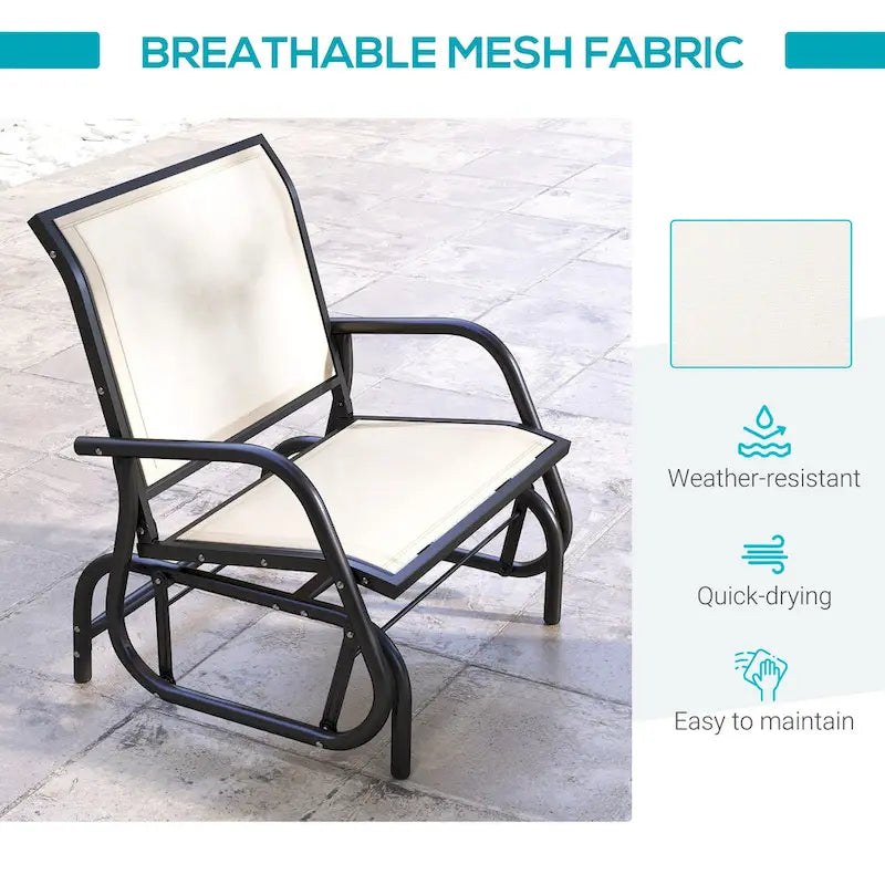 Outsunny Porch Glider with Breathable Mesh Fabric, Curved Armrests and Steel Frame for Garden, Poolside, Backyard, Balcony