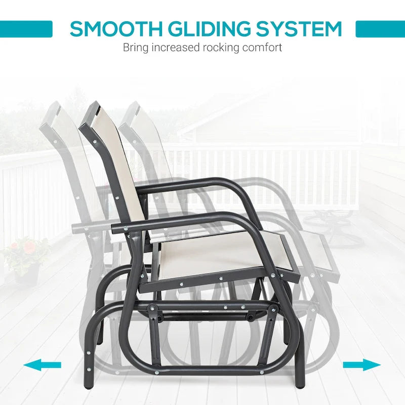 Outsunny Porch Glider with Breathable Mesh Fabric, Curved Armrests and Steel Frame for Garden, Poolside, Backyard, Balcony