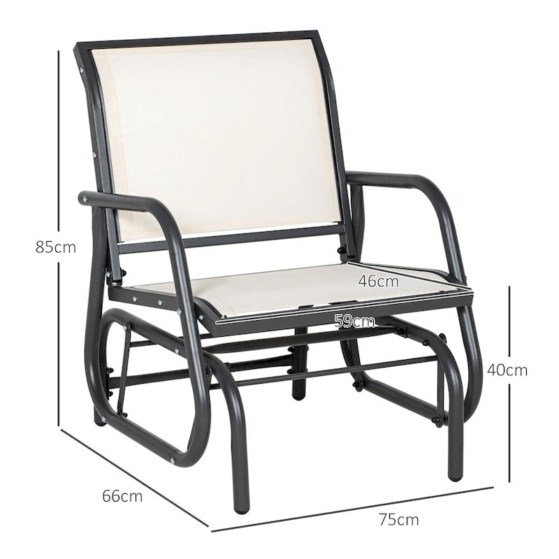 Outsunny Porch Glider with Breathable Mesh Fabric, Curved Armrests and Steel Frame for Garden, Poolside, Backyard, Balcony
