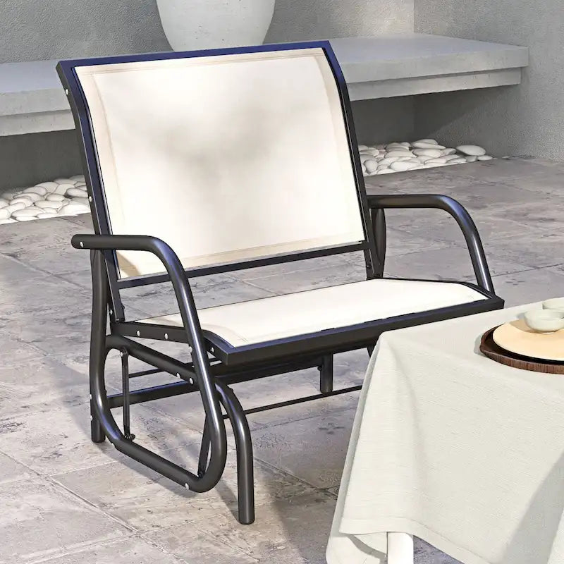Outsunny Porch Glider with Breathable Mesh Fabric, Curved Armrests and Steel Frame for Garden, Poolside, Backyard, Balcony