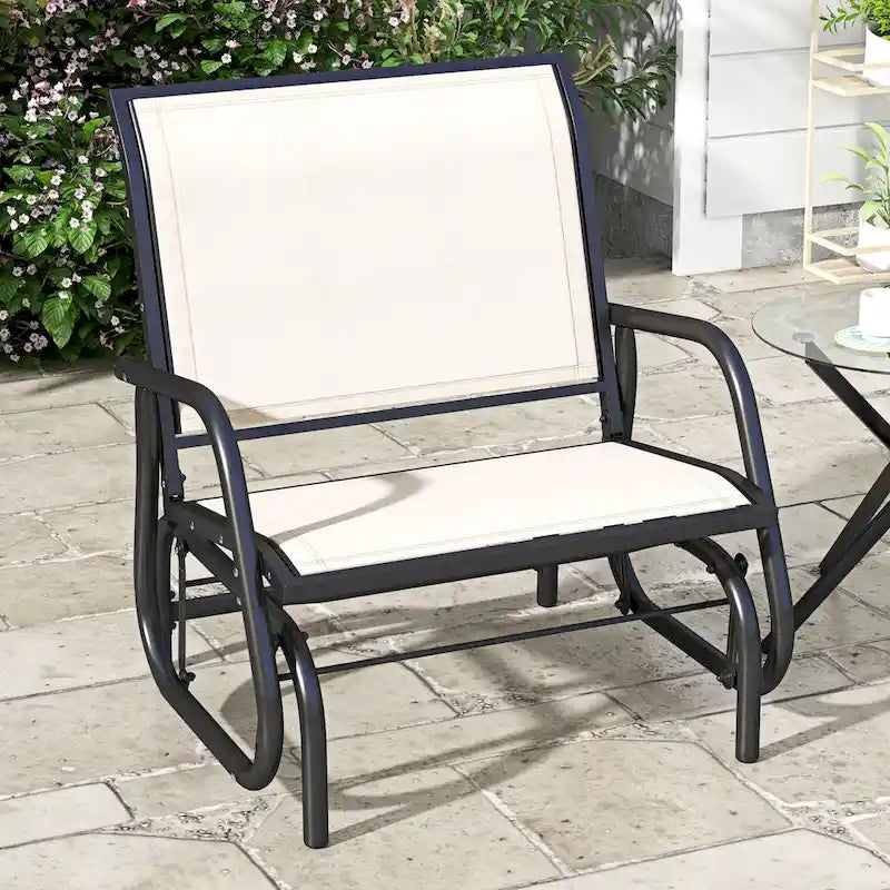 Outsunny Porch Glider with Breathable Mesh Fabric, Curved Armrests and Steel Frame for Garden, Poolside, Backyard, Balcony