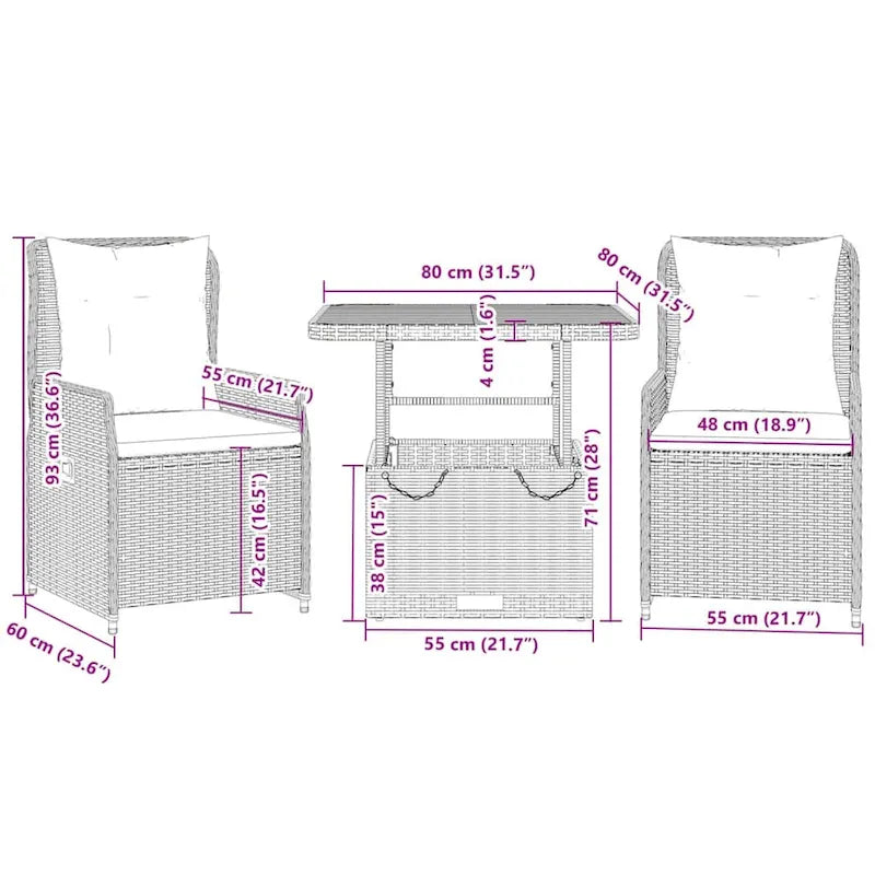 vidaXL Bistro Set Grey, Brown, Dark grey - 31.5 x 31.5 x 28.0