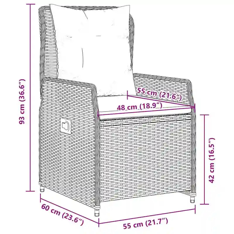 vidaXL Garden Dining Set Grey PE rattan Medium Removable Covers - 31.5 x 31.5 x 29.1/ 2