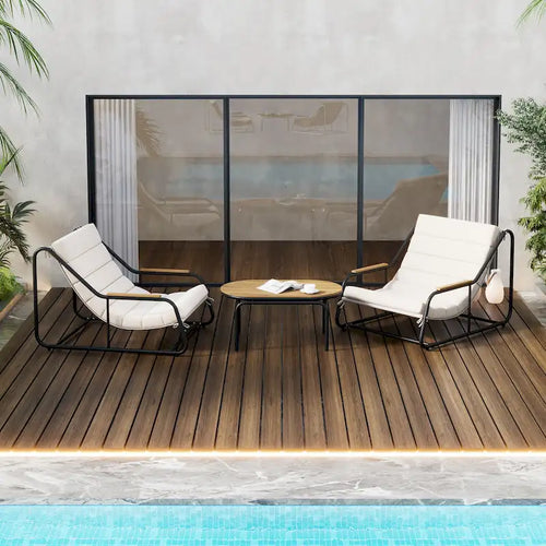 3 Pieces Outdoor Patio Chaise Lounges Chairs Set for Lawn Deck Beach, Conversation Sets Accent Arm Chairs with Acacia Side Table