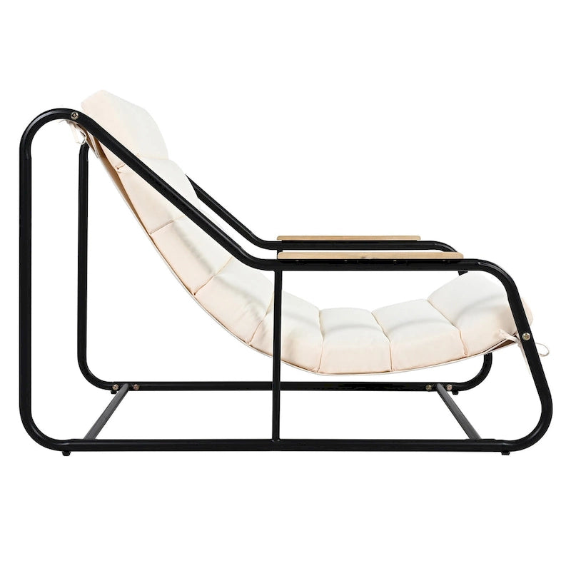 3 Pieces Outdoor Patio Chaise Lounges Chairs Set for Lawn Deck Beach, Conversation Sets Accent Arm Chairs with Acacia Side Table