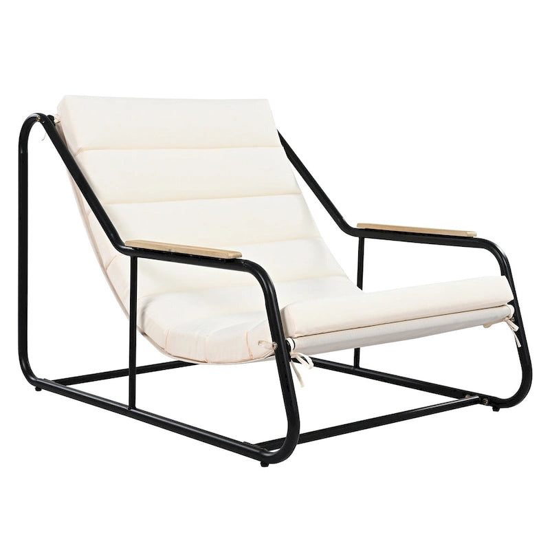 3 Pieces Outdoor Patio Chaise Lounges Chairs Set for Lawn Deck Beach, Conversation Sets Accent Arm Chairs with Acacia Side Table