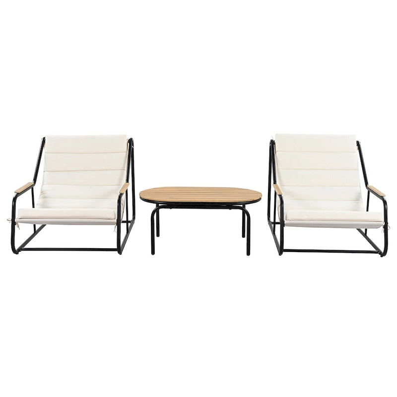 3 Pieces Outdoor Patio Chaise Lounges Chairs Set for Lawn Deck Beach, Conversation Sets Accent Arm Chairs with Acacia Side Table