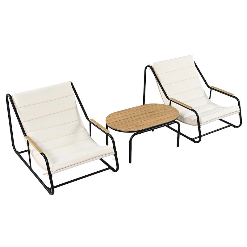 3 Pieces Outdoor Patio Chaise Lounges Chairs Set for Lawn Deck Beach, Conversation Sets Accent Arm Chairs with Acacia Side Table