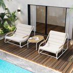 3 Pieces Outdoor Patio Chaise Lounges Chairs Set for Lawn Deck Beach, Conversation Sets Accent Arm Chairs with Acacia Side Table