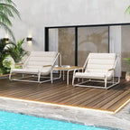 3 Pieces Outdoor Patio Chaise Lounges Chairs Set for Lawn Deck Beach, Conversation Sets Accent Arm Chairs with Acacia Side Table