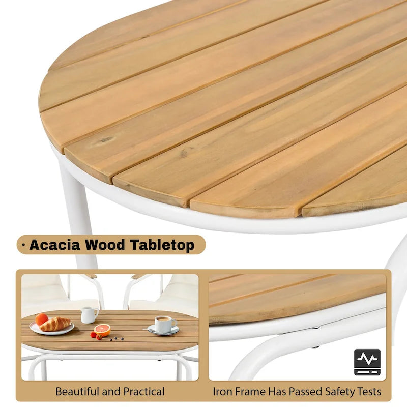 3 Pieces Outdoor Patio Chaise Lounges Chairs Set for Lawn Deck Beach, Conversation Sets Accent Arm Chairs with Acacia Side Table