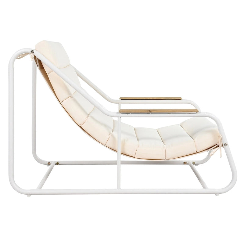 3 Pieces Outdoor Patio Chaise Lounges Chairs Set for Lawn Deck Beach, Conversation Sets Accent Arm Chairs with Acacia Side Table