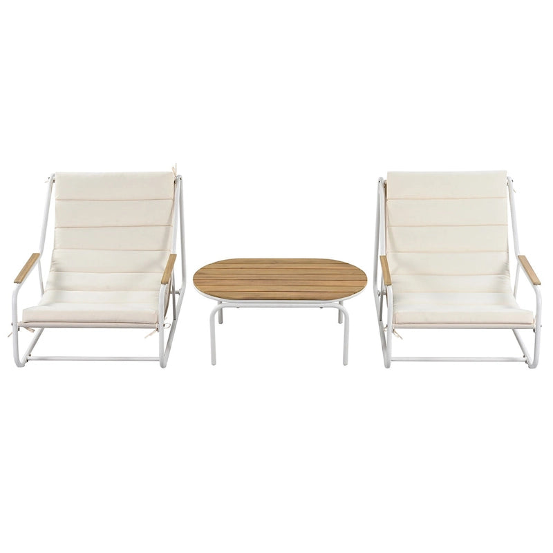 3 Pieces Outdoor Patio Chaise Lounges Chairs Set for Lawn Deck Beach, Conversation Sets Accent Arm Chairs with Acacia Side Table