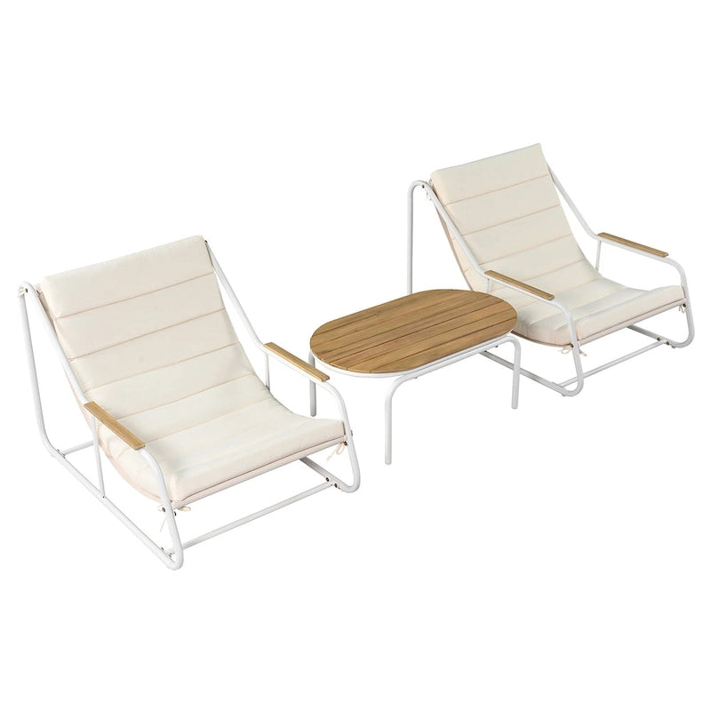 3 Pieces Outdoor Patio Chaise Lounges Chairs Set for Lawn Deck Beach, Conversation Sets Accent Arm Chairs with Acacia Side Table
