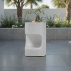 Grover Outdoor Faux Stone Asymmetrical Side Table