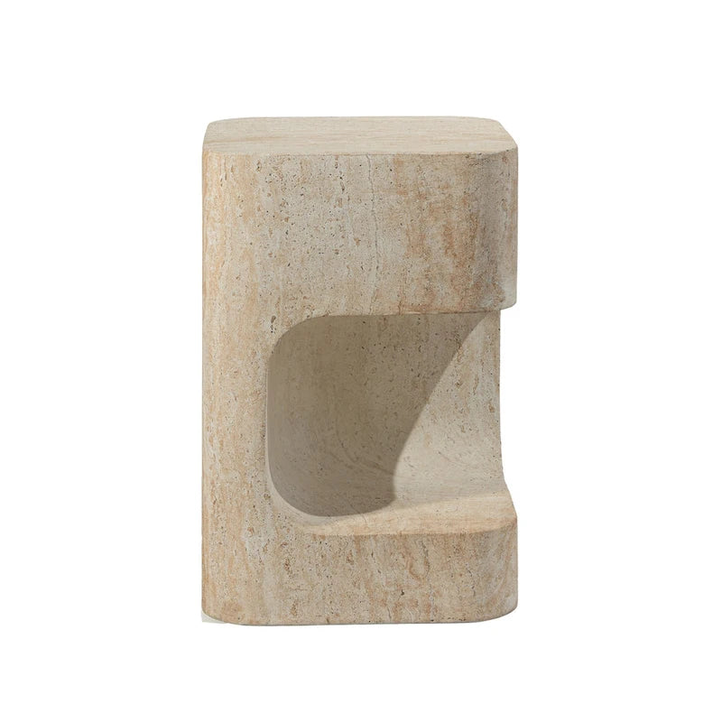 Grover Outdoor Faux Stone Asymmetrical Side Table